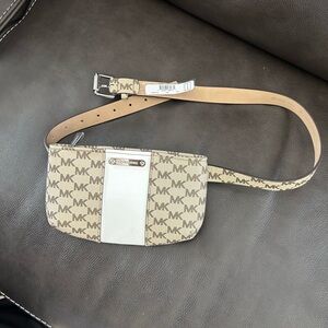 Michael Kors Beige and White Logo Belt Bag